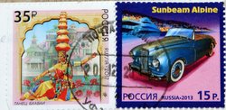 stamps Russia with an old car