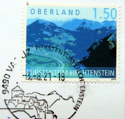 lichtenstein postage stamp with postmark