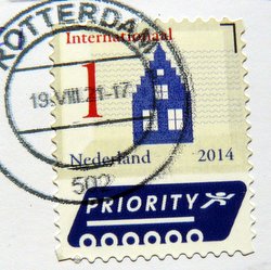 netherlands postage stamp with postmark Rotterdam