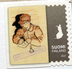 finnish postage stamp a young man writes a letter