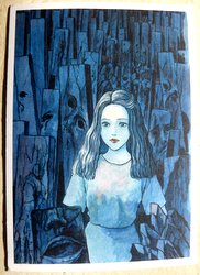 postcard drawing of manga from junji ito