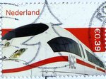Postage stamp electric express train from Netherlands